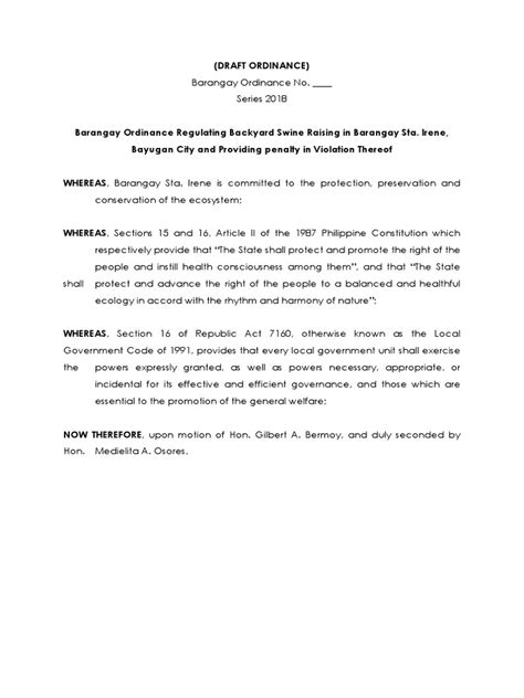 Barangay Ordinance On Backyard Swine Raising .